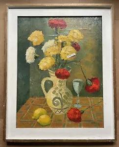 1990s CARNATIONS STILL LIFE IMPASTO ORIGINAL OIL PAINTING STOKA GHEORGHE ROMANIA