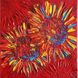 Sunflowers at Sunset. Abstract flowers. Acrylic palette knife painting. Bright handmade art. Heavily textured. Original artwork. Unique gift