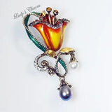 ?? Barbara Bixby Multi-Gemstone Lily Pendant Sterling Silver 18K Gold