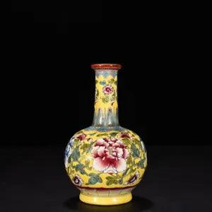 6.4" China Porcelain Qing Dynasty Kangxi Enamel Peony flowers bottle