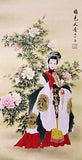 NEW LISTING100% ORIGINAL ASIAN ART CHINESE FIGURE WATERCOLOR PAINTING-Beauty&Peony flowers