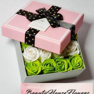 Soap Roses Gift Box for her|16 Soap roses| Gift for Mom Wife Pink and White rose bouquet in box| Gift with love| Handmade