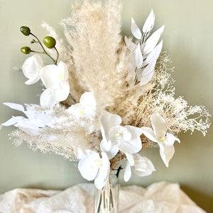 White orchid bridal bouquet - pampas grass bouquet - boho flower bouquet - dried bridal bouquet