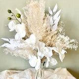 White orchid bridal bouquet - pampas grass bouquet - boho flower bouquet - dried bridal bouquet