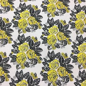 Fabric cotton white with yellow roses yellow rose bouquet floral fabric Scandinavian design upholstery fabric yellow cotton fabric