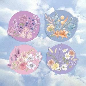 Pastel Flower Circle stickers, Floral Stickers, Round Stickers, Rose Stickers, Daisies Sticker, Orchids Sticker, Laptop Sticker, Journal