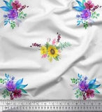 Soimoi White Cotton Poplin Fabric Sunflower & Peony Floral Decor-HIm