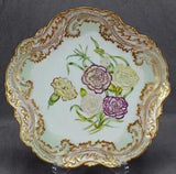 Limoges Hand Painted Signed Purple Yellow Carnations Pink Green & Gold Plate