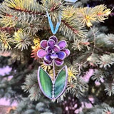 Stained glass Flower Purple Suncatcher, Wall Nature decor, Window hanging Orchid, Everlasting Plant, Christmas Ornament Set, cacti succulent