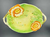 Vintage Peony Ware Bowl Tray Orange White & Green Flowers Japan Bone China 8x11???