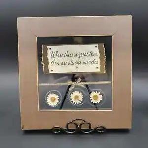 Dried Flowers Framed Between Glass With Phrase Where There Is Great Love 11x11x2