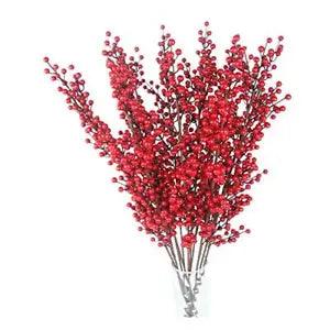25 Inch Artificial Red Berry Stems Branches, Faux Berries Fake Flower for