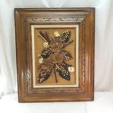 Vintage 70s Wood Frame Dried Flowers Paper Art Wall Hangings Handmade Ooak