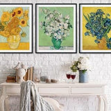 Set of 3 Vincent van Gogh Sunflowers Irises Roses Giclee Print Reproduction Painting Large Size Canvas Paper Wall Art Poster Ready to Hang