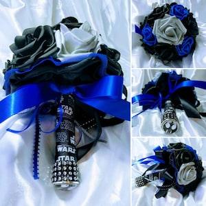 Hand made Disneys STAR WARS inspired Royal Blue, Black & Silver Bouquet for Wedding~ Multiple colors and sizes~ 5 inches in diameter shown