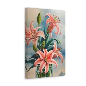 Canvas StarGazer Lily Painting Floral Canvas Flower Arrangement Canvas Art Beautiful Gift for Her Home Wall Decor Flower Bouquet