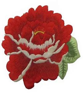 #5089R 3 1/2" Red Rose Herbaceous Peony Flower Embroidery Iron On Applique Patch