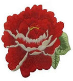 #5089R 3 1/2" Red Rose Herbaceous Peony Flower Embroidery Iron On Applique Patch