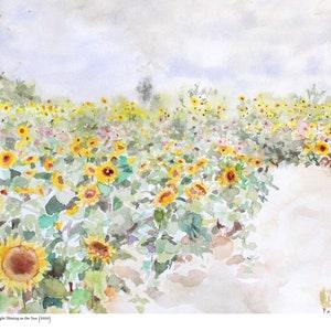 Sunflower Field 8x8 Gicl??e Fine Art Print Watercolor Floral Landscape Richmond BC Canada Landscape Hymn Inspiration Botanical Yellow Flower