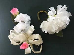 Wedding Flower Corsage & Boutonniere Pin On, Pink Rose White Carnation Veil Prom