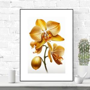 Fine Art Print of a Beautiful Golden Orchid on White Background - Elegant Home Decor and Wall Art for Nature Lovers