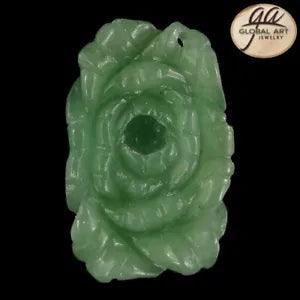 BI16130# Hand Carved Peony Flower Green Aventurine Pendant Bead Gemstone