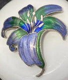 Vintage Botanical Cloisonne Enamel Oriental Orchid Lily Flower Brooch Pin