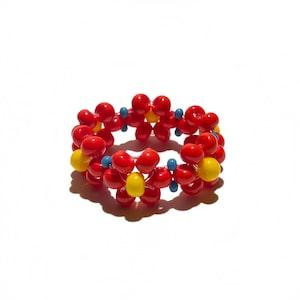 Flower bead ring|Czech bead|hand made|Summer accessories|daisy ring|stretchy ring|friendship gift