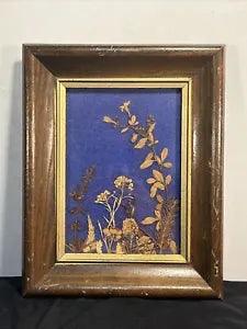 Vintage Dried Pressed Wild Flower Arrangement in Wood Picture Frame Floral 8x10???