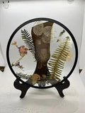 VINTAGE PRESSED DRIED FLOWERS GLASS ROUND METAL FRAME