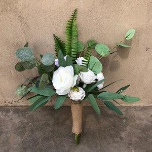 Wedding Bouquet, Bridesmaid Artificial Flowers Greenery Bouquet, White Rose Blush Silk Peony Bouquet Boho Wedding Bouquets ZZ-1B