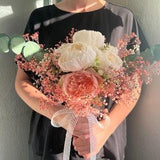 Pink and White Peony Bridal Bouquet with Eucalyptus, Romantic Blush Peonies Bouquet, Wedding Hand Bouquet and Pocket Boutenniere