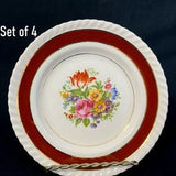 Johnson Bros Red Burgundy Floral | Dessert Plates Set of 4 | Scalloped Edge | Red Tulip Pink Roses | Victorian Style | Garden Party