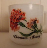 Vintage Milk Glass Mug Cup January Carnation
