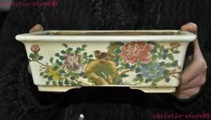 9.2" Yixing zisha Pottery glaze peony Plum blossom bird Bonsai Potted Flower Pot