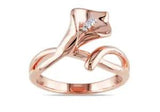 Pure 10K Rose Gold White CZ Accent Calla Lily Flower Split Shank Modern Ring