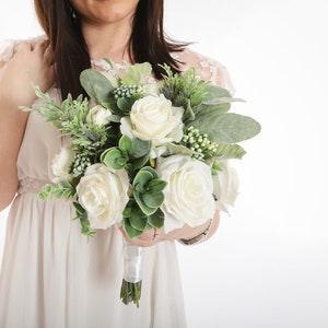 White rose bouquet, White bouquet, Eucalyptus bouquet, Boho wedding, Greenery bouquet, Faux bouquet