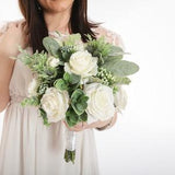 White rose bouquet, White bouquet, Eucalyptus bouquet, Boho wedding, Greenery bouquet, Faux bouquet