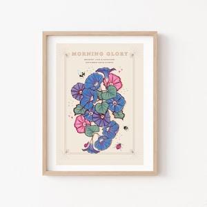 Morning Glory Wall Art Print, Meaning of Flowers Illustration Print, September Birth Flowers