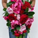 Pink Cascading Bouquet, Pink and Red Wedding Bouquet, Pink Peonies , Red Roses , Fuchsia Pink , Light Pink Wedding Bouquet
