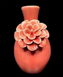 Pink Glazed Ceramic Decorative Only Vase 6" Applied Pink Carnation Flower AS IS