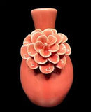 Pink Glazed Ceramic Decorative Only Vase 6" Applied Pink Carnation Flower AS IS
