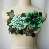 3D Peony Flower Leaf Lace Fabric Multilayer Collar Embroidered Gown Appliques