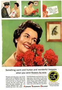 1960 Print Ad Florists Telegraph Delivery FTD Flowers by Wire Red Carnations
