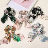 Bows Knotted Peony Flower Print Elastic Hair Bands Hair Accessories Hair Ring