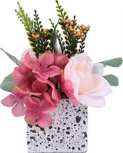 Artificial Flower Potted Plant Peony and Small Ceramic Vase Fake Plant Eucalyptu