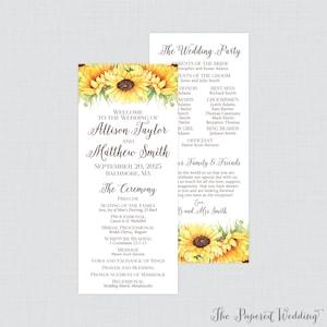 Printable OR Printed Sunflower Wedding Programs - Yellow Sunflower Wedding Ceremony Program Cards, Personalized Wedding Program 0019-A