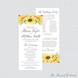 Printable OR Printed Sunflower Wedding Programs - Yellow Sunflower Wedding Ceremony Program Cards, Personalized Wedding Program 0019-A
