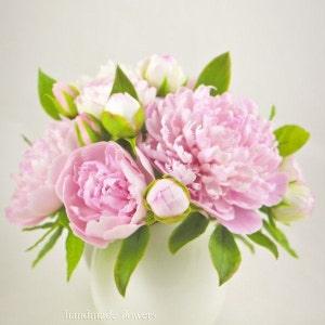 Peony bouquet. Bouquet with peonies made of polymer clay. Interior composition for floral home decor. Peonies and roses. Realistic flowers.