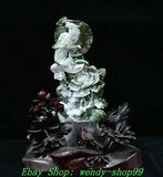 20" Natural Emerald Jadeite Green Jade Phoenix Peony Flower Bird Moon Statue